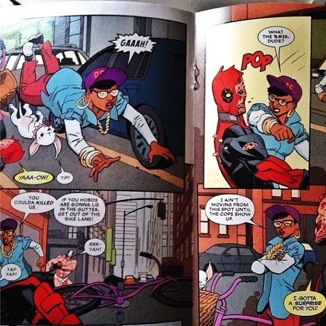 <p>Jean Grae punches Deadpool (but she will totally date him)</p>