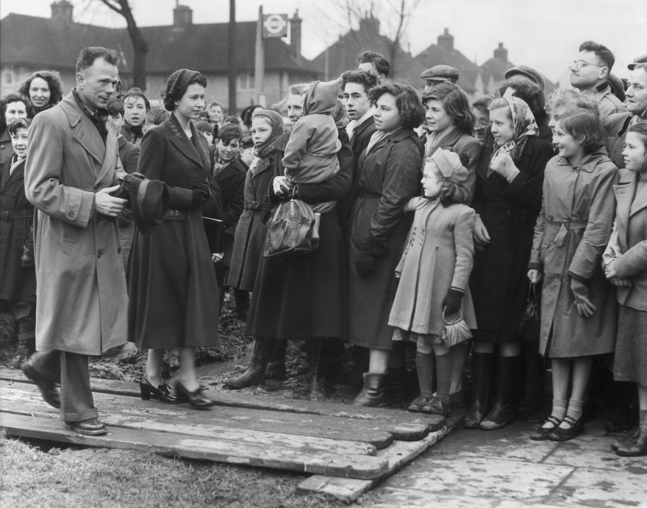 Queen Elizabeth II visits Tilbury after the flood in February 1953.