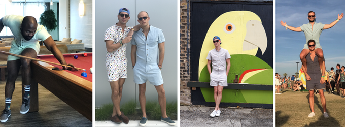 These men aren't just wearing jumpsuits -- they're wearing <i>RompHims.</i>