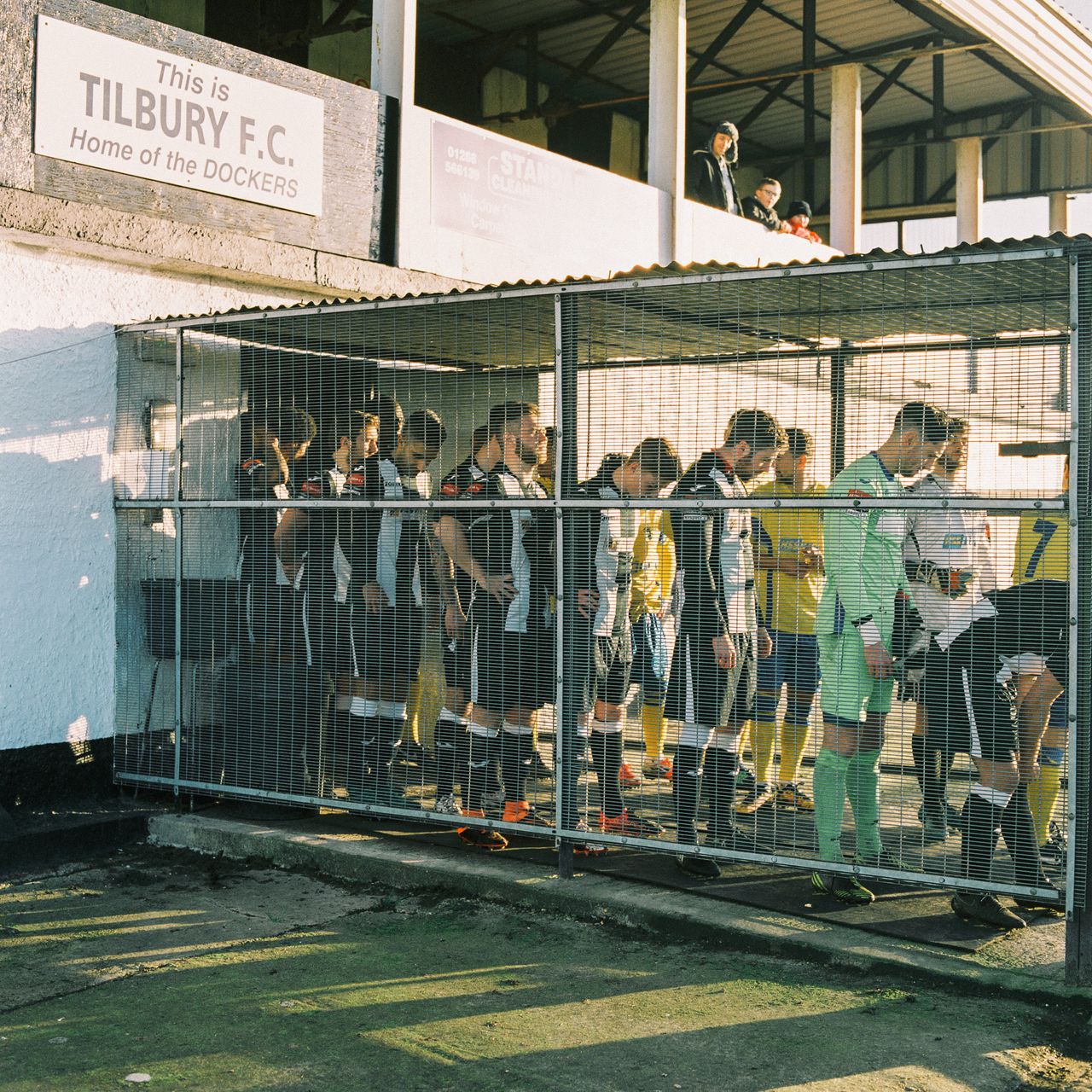 Tilbury F.C. and Haringey Borough F.C. line up in the tunnel at Chadfields ground on Jan. 14 in Tilbury, England.