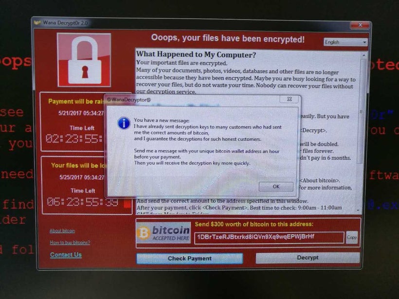 The latest message victims are receiving from the hacker(s) from the WannaCry ransomware. DO NOT PAY THE RANSOM.