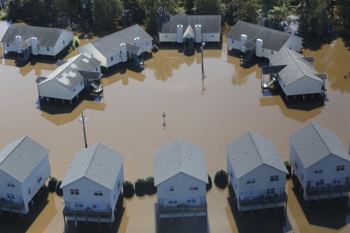 Apartments in Greenville, North Carolina, are seen flooded by Hurricane Matthew on Oct. 11, 2016.