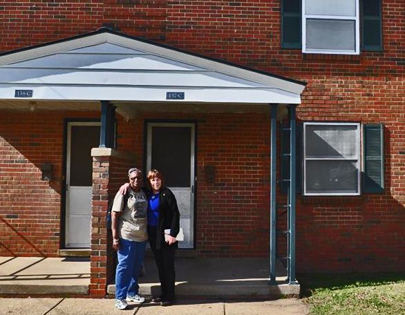 Mary Liuzzo Lilleboe, right, with Frances Jackson (Smith), daughter of Willie Lee Jackson, standing in front of the home in Selma, Alabama where Viola Liuzzo stayed before she was killed.