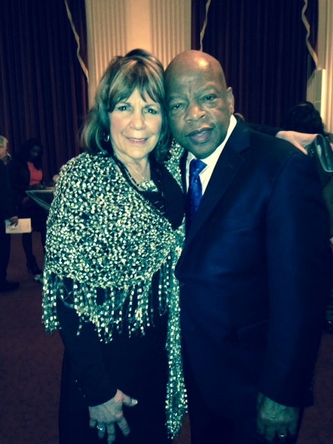 Mary Liuzzo Lilleboe with U.S. Representative John Lewis in Washington, D.C. for the 50th anniversary of the Selma to Montgomery March Foot Soldiers Gold Medal Ceremony in 2015