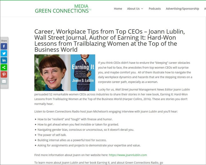 <p>GreenConnectionsRadio.com, Joann Lublin page</p>