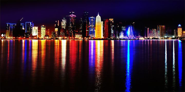 The skyline of the Qatari capital, Doha, at night