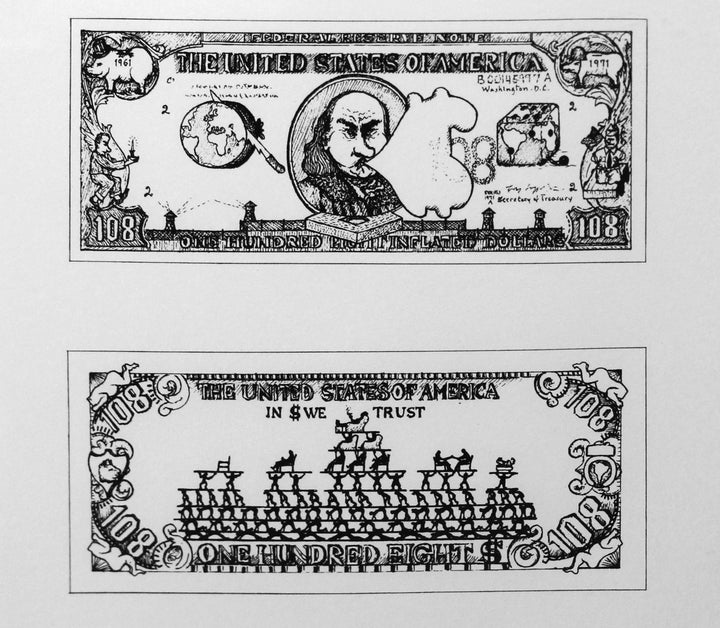 <p>Oyvind Fahlstrom: $108 Dollar Bill, 1973</p>