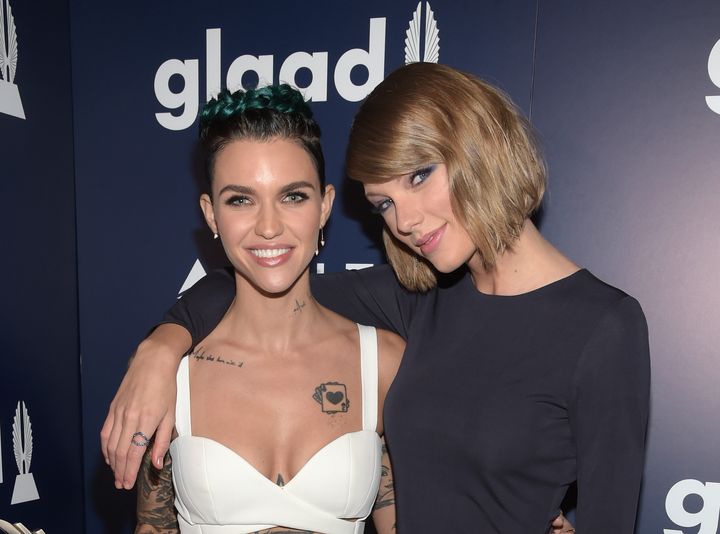 Ruby Rose and Taylor Swift at the 27th Annual GLAAD Media Awards.