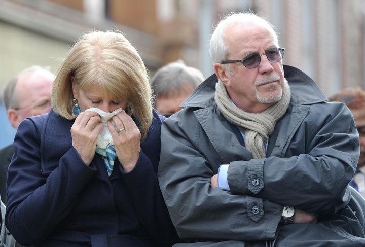Colin Parry with wife Wendy during a memorial service for the Warrington bomb blast.