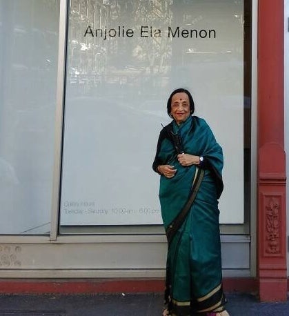 <p>Anjolie Ela Menon outside Aicon Gallery</p>