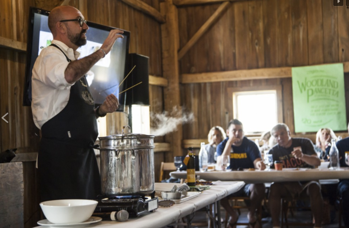 Chef Rolando Beramendi holds a cooking demonstration at last year's Camp Bacon.