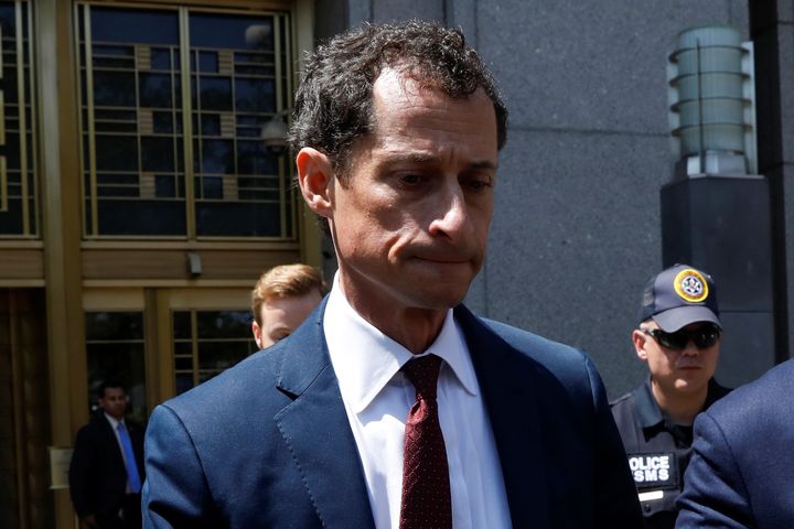 Former Rep. Anthony Weiner exits federal court Friday after pleading guilty to one count of sending obscene messages to a minor.