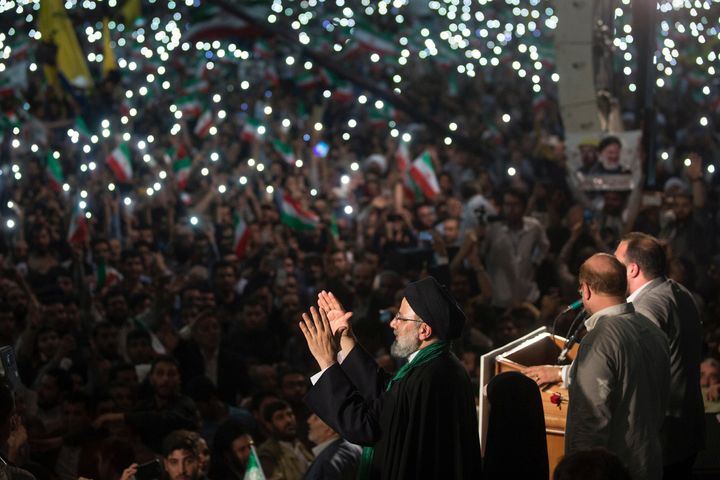 Iranian Presidential candidate Ebrahim Raisi gestures during a campaign meeting at the Mosala mosque in Tehran, Iran, May 16, 2017.