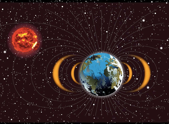 This is an illustration of layers of radiation belts close to Earth that were produced as a result of Cold War high-altitude nuclear explosion tests.