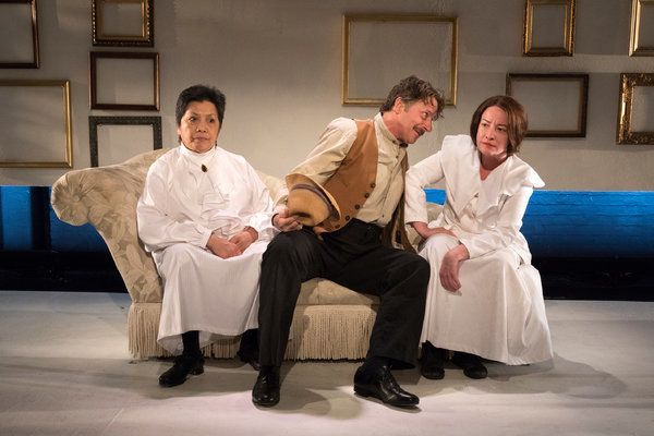 From left, Mia Katigbak (Gertrude Stein), Grant Neale (Ernest Hemingway) and Alyssa Simon (Alice Toklas) in “The Marriage of Alice B. Toklas by Gertrude Stein.” Credit