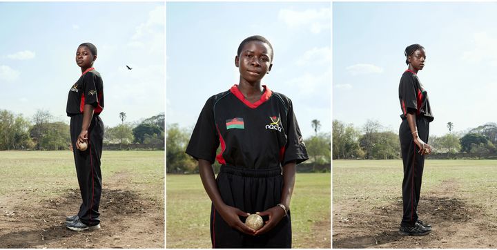 From left to right: Brenda, bowler; Triphonia, allrounder; Chimwemwe, allrounder, Malawian U19 Women’s Cricket Team, Blantyre, Malawi, 2016.