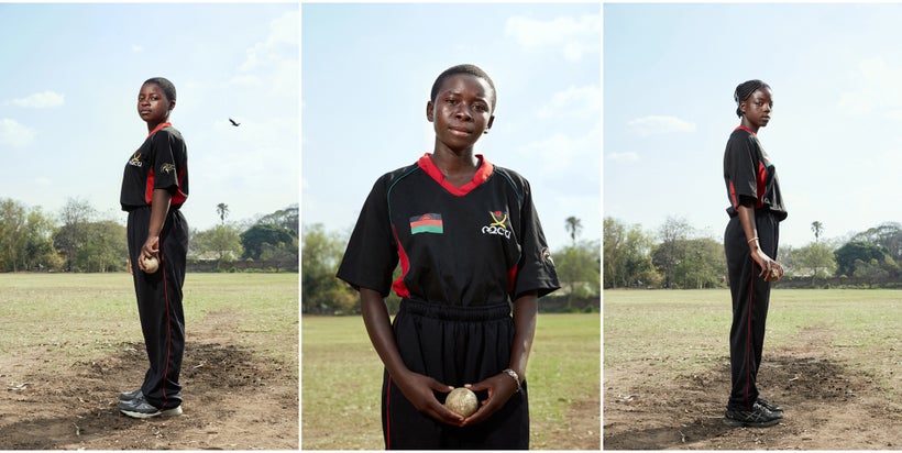 From left to right: Brenda, bowler; Triphonia, allrounder; Chimwemwe, allrounder, Malawian U19 Women’s Cricket Team, Blantyre
