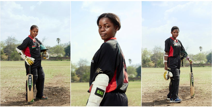 From left to right: Mary, vice captain; Dalitso, bowler/batsman; Shahida, captain, Malawian U19 Women’s Cricket Team, Blantyr