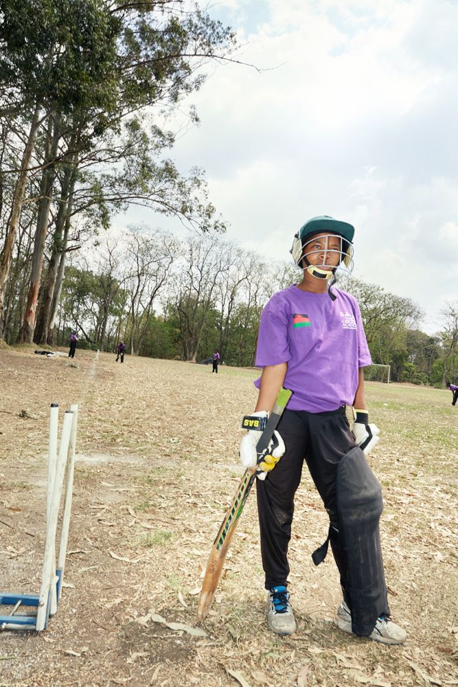 Vice captain Mary during fielding practice, Blantyre, Malawi, 2016.
