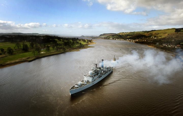 Type 42 destroyer HMS Liverpool sails up the River Clyde on a four-day visit to Glasgow