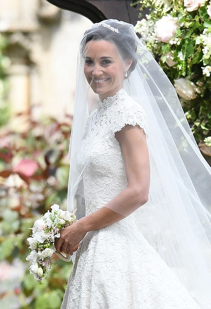Pippa Middleton arrives at the wedding of Pippa Middleton and James Matthews at St Mark's Church on May 20, 2017 in Englefield (Berkshire), England.