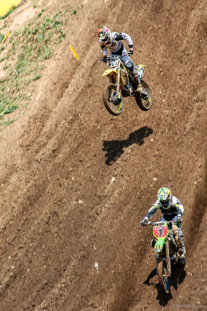 Dungey had plenty of adversaries throughout his career, but his closest rival in terms of speed and sheer number of times they battled head-to-head was Ryan Villopoto (bottom right). Here, the two fight over first place in Dungey’s sophomore season at the Budds Creek National in 2008. 