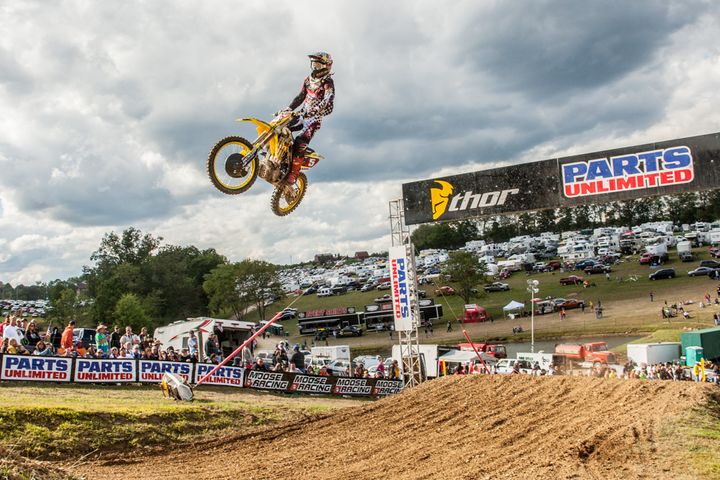 In 2010, Dungey made the jump up to the premiere 450 class where he shocked the MX world by capturing both the coveted AMA Supercross and National Outdoor titles in his rookie year, an unprecedented feat. Only Supercross legend Jeremy McGrath ever captured a SX title as a rookie, but Dungey stands alone in taking both championships in his first attempt. Here, Ryan soars through Pennsylvania skies in 2010 at the now defunct Steel City National.