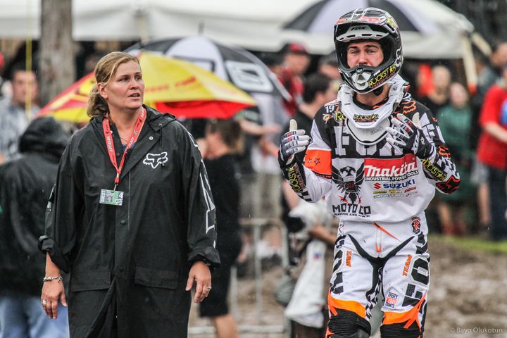 Dungey’s mother does her best to comfort Ryan as the championship slips away. In 2011, as Hurricane Irene began to wreak havoc on the Northeast, Dungey’s factory Suzuki RM-Z450 experienced mechanical difficulties, and technicians could not get the machine running before the start of the second moto. The gate dropped and Ryan was left on the sidelines as the race began. This was one of the only times in Dungey’s career that the normally reserved rider let his emotions show through.