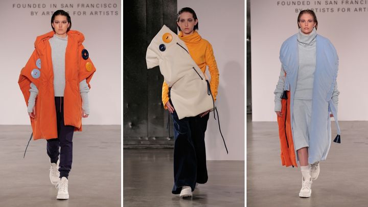 Models wearing designs by Bowen Tian