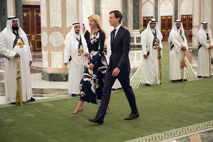 Ivanka Trump and Jared Kushner arrive to attend the presentation of the Order of Abdulaziz al-Saud medal at the Saudi Royal Court in Riyadh on Saturday.