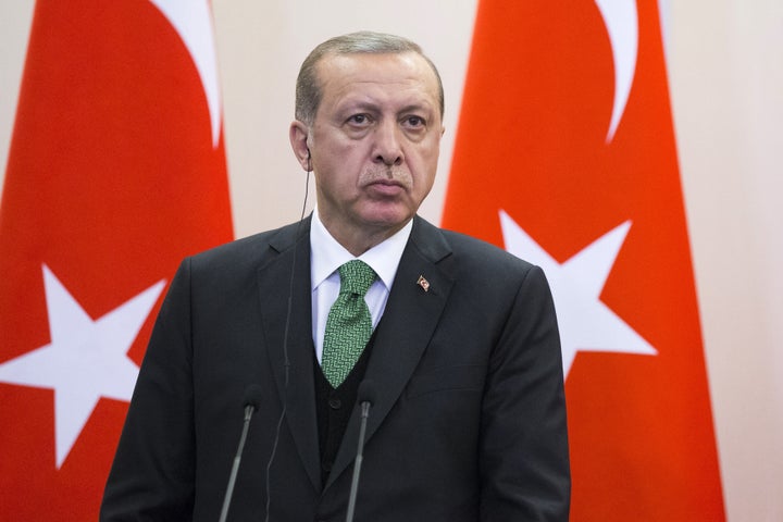 Turkish President Tayyip Erdogan attends a news conference following the talks with his Russian counterpart Vladimir Putin.&n