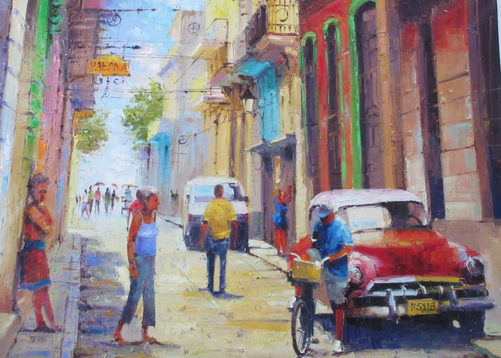 <p>This painting depicts a typical scene on the streets of Havana</p>