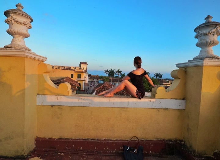 <p>Sunsets in Trinidad are golden from the top of a bell tower</p>
