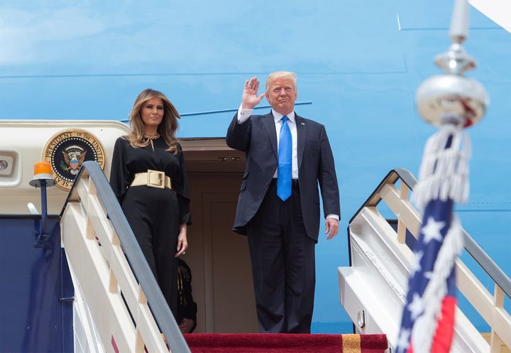 Donald and Melania Trump arrive in Riyadh for his first foreign visit as US president