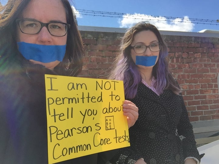 New York teachers protest secrecy behind Pearson Common Core exams.