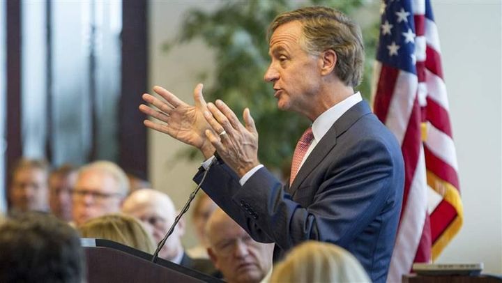 Tennessee Gov. Bill Haslam tells a Republican gathering in Nashville that the state has been sued for a new rule requiring major out-of-state online retailers to collect sales tax on items purchased in the state. Tennessee is one of a number of states moving to collect sales tax on remote sales.