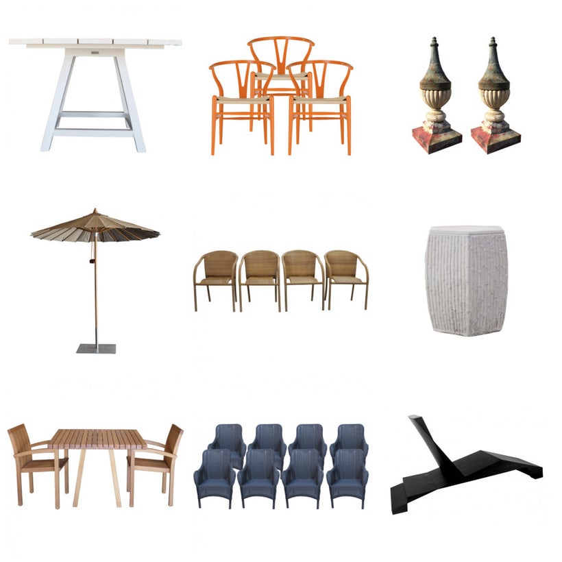 Outdoor Dining Looks We Love Huffpost Top Row J Et Cie Dolce Vita Square Table Hans Wegner Orange Wishbone Chairs Antique Tole Garden Finials