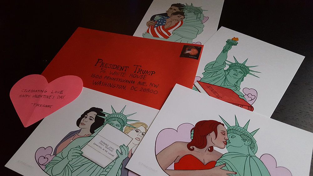 Firegnat, “Liberty Loves Valentines." Digital illustration/archival inkjet print, 5 in. by 3 in.