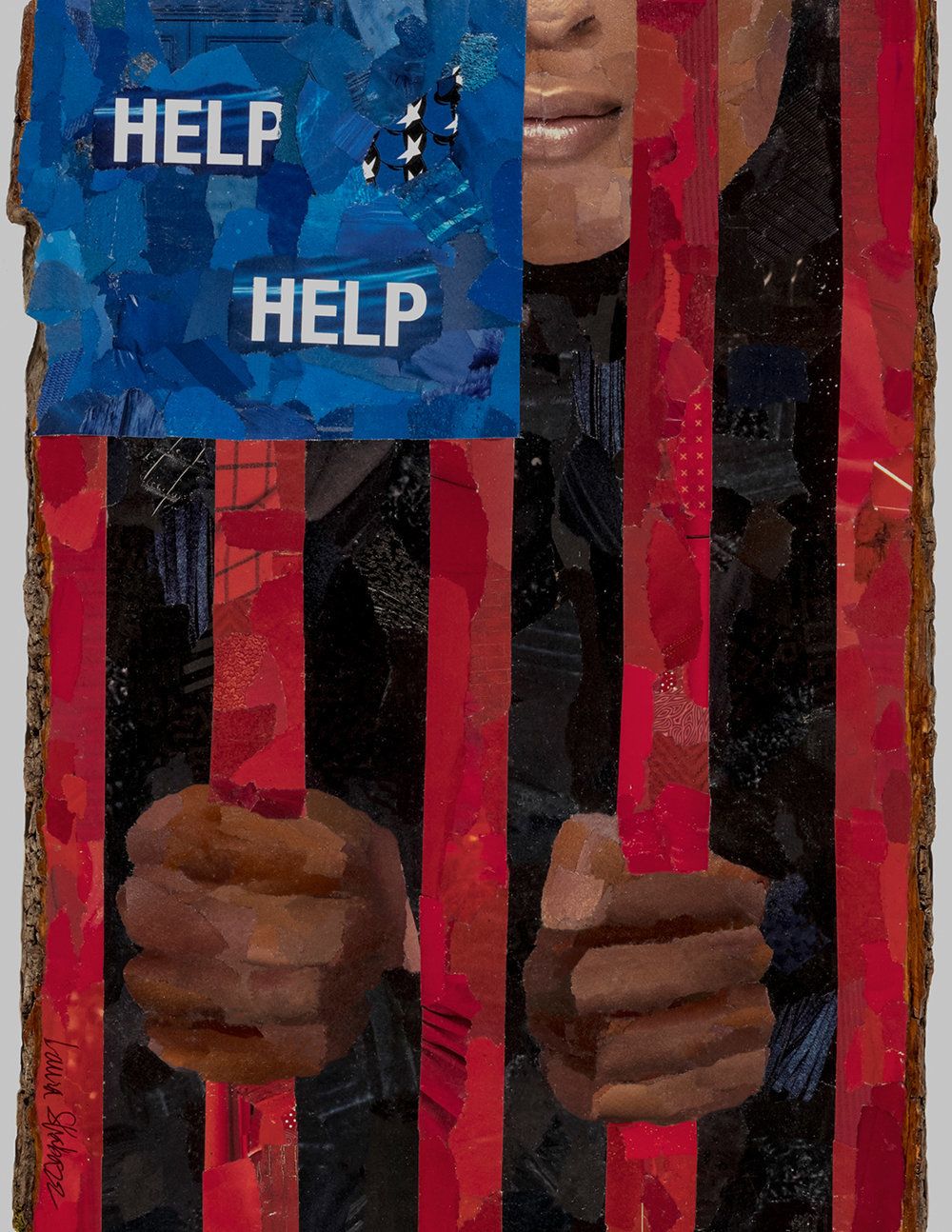 Laura Shabazz, "Help." Archival inkjet print of magazine paper collage.
