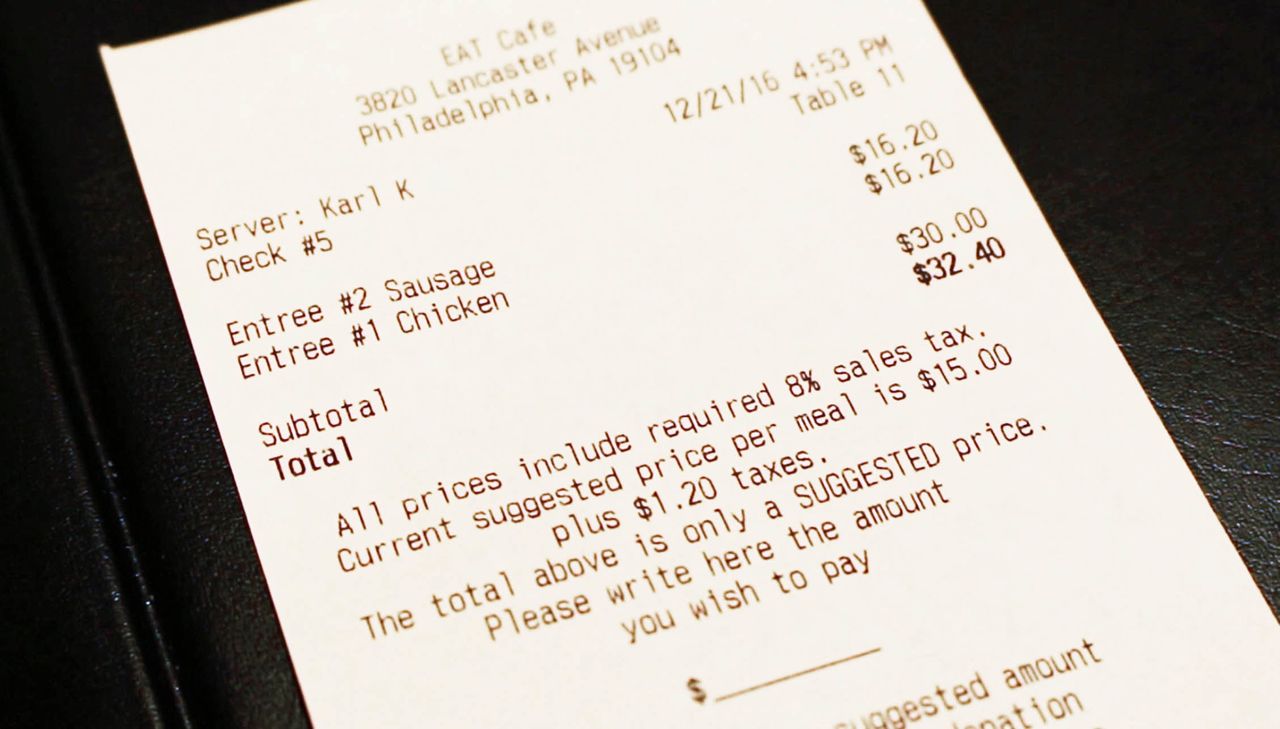At the end of the meal, customers receive a bill that instructs them to write in the amount they "wish" to pay.