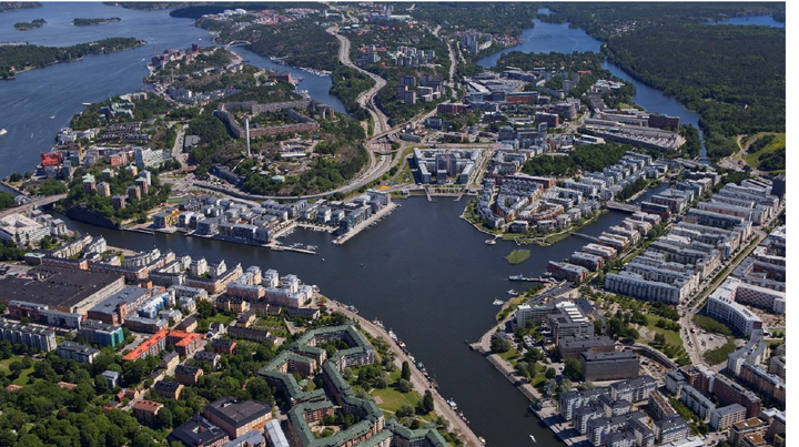 An aerial view of the eco-community, Hammarby Sjöstad . 