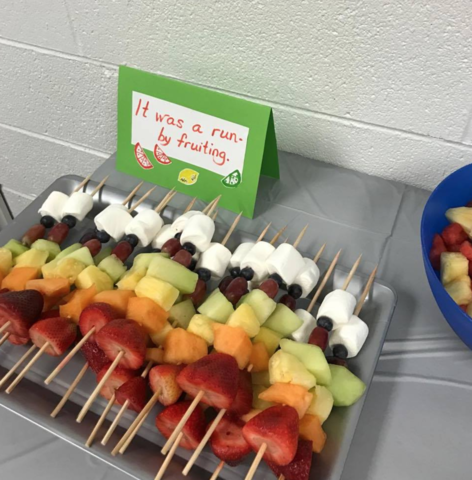 The snack area paid homage to the famous "run-by fruiting scene."