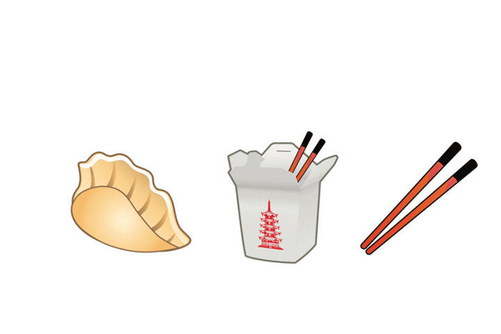 Yiying Lu's emoji depictions of chopsticks, a fortune cookie, a takeout box, and a dumpling will be available with the next e