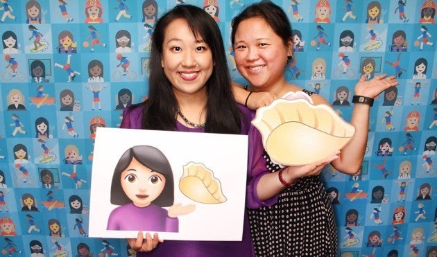 Yiying Lu and Jenny 8. Lee pose with Lu’s dumpling design. 