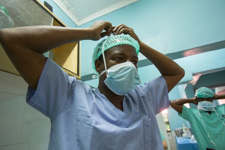 <p>Dr. Hillary Mabeya prepares for fistula surgery in Eldoret, Kenya.</p>