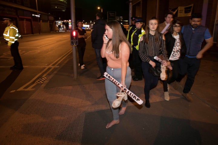 A fan outside the Arena after the explosion.