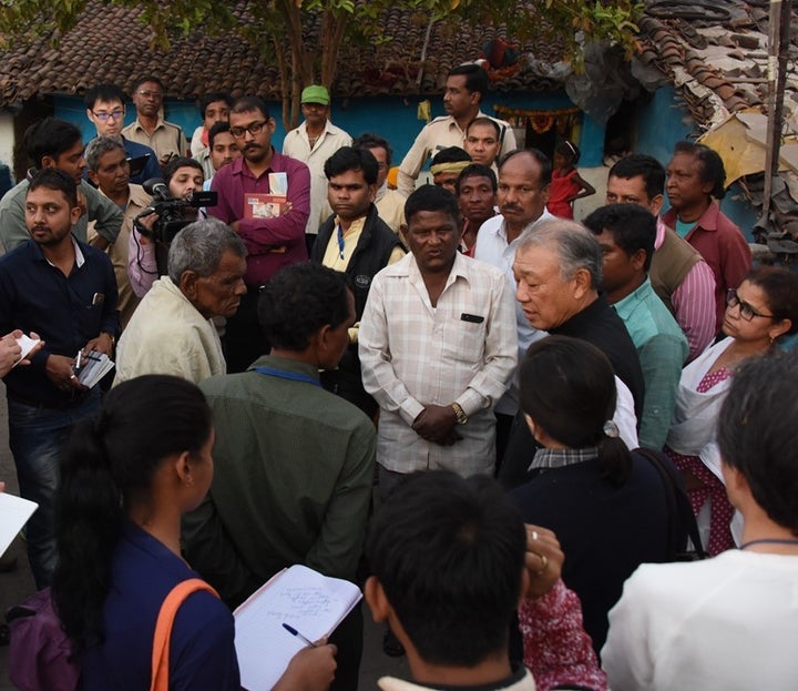 <em>Giving a press interview at a leprosy colony in India.</em>