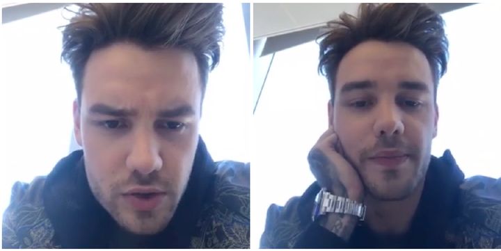 Liam Payne chatting to fans during a Facebook live video. 