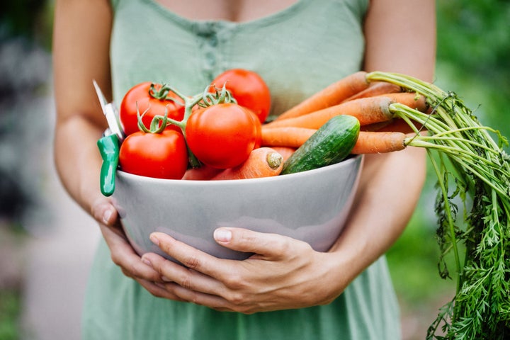 A bowl of vegetables picked from the garden.