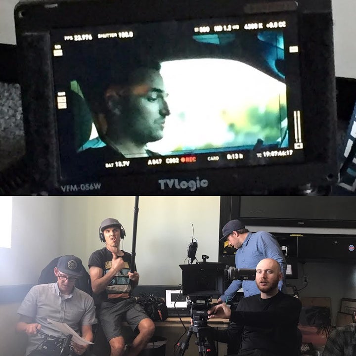 Top: Matt Mendoza, Founder of AddictionUnscripted, being filmed by Facebook. Below: Photo taken during the 14 hour shoot.